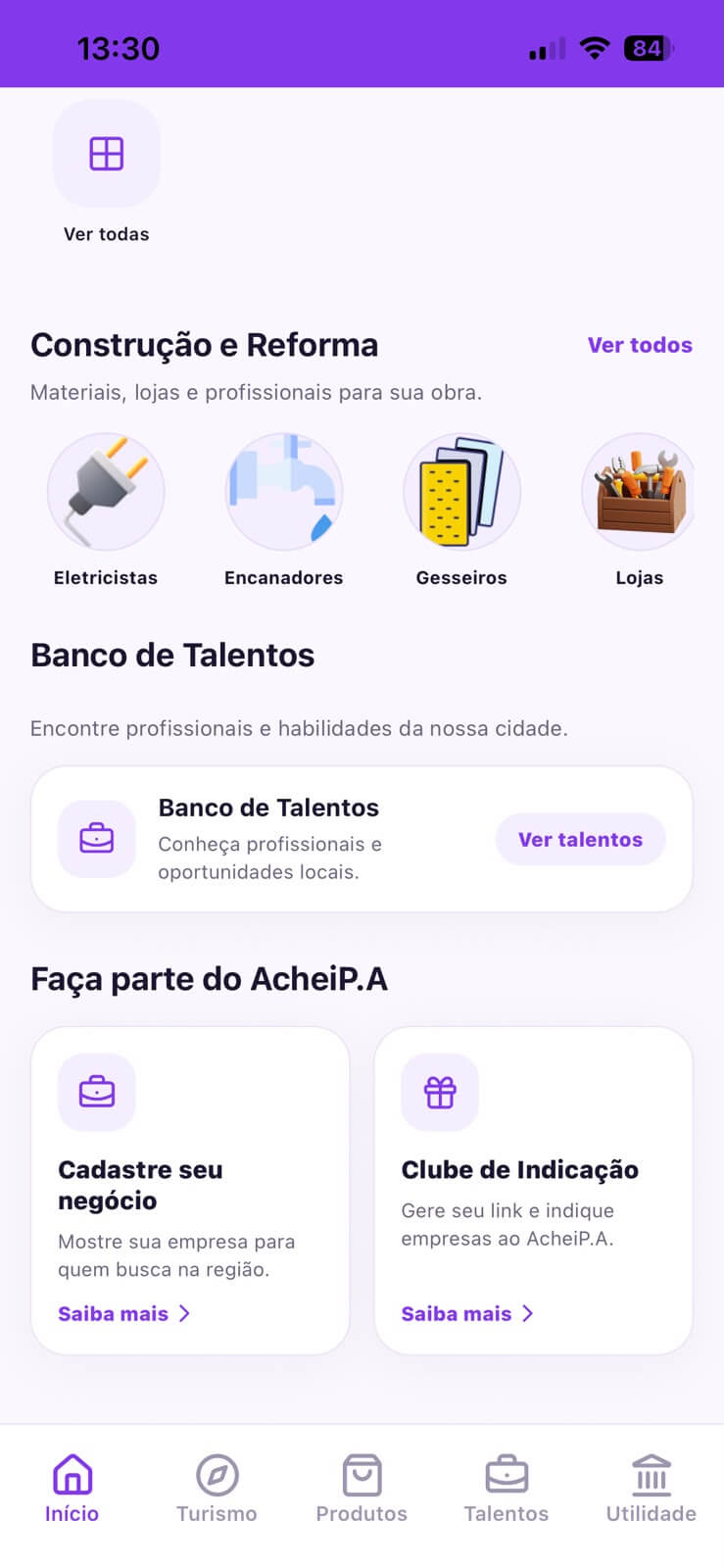 Tela 1 do aplicativo AcheiP.A