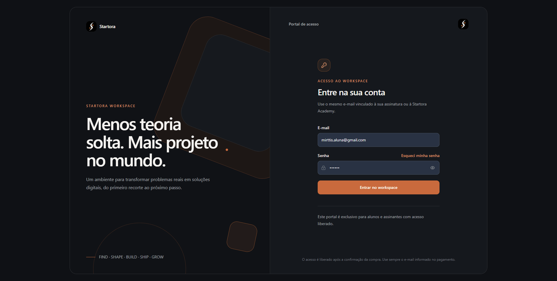 Startora Workspace acompanhando as etapas de um projeto